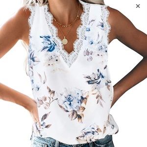 Lace trim floral tank